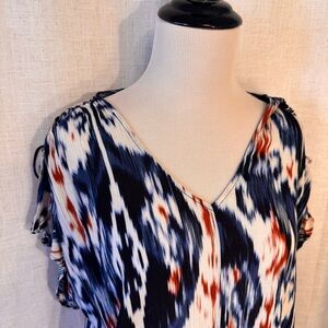 Liverpool Los Angeles Blue/Cream/Rust Women’s 2X  Shoulder Details Blouse